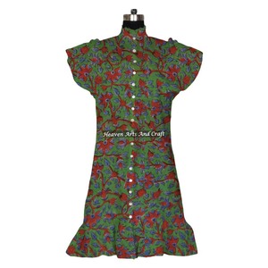 Vestido de Algodón con Estampado a Mano, Hecho a Mano, Cuello Redondo, para Fiestas, Vestido Informal para Mujer - Product Image 1