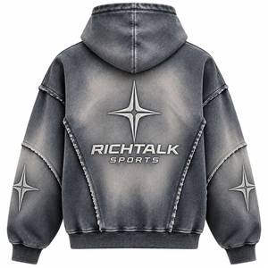 Sweat-shirt à capuche pour homme, coupe classique, en molleton 100% coton, logo brodé effet vieilli, service OEM, haute qualité - Product Image 2