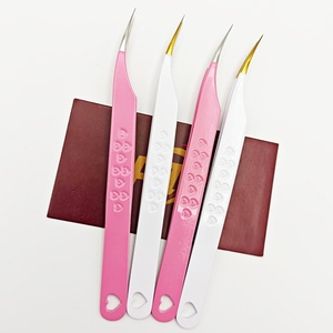 Pince à épiler professionnelle personnalisée pour extensions de cils, couleur rose et blanc, en acier inoxydable, pointe fine, pince à isolation. - Product Image 1