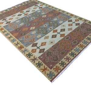 Tapis Kilim en laine fait main moderne, tissé à plat, élégant pour la décoration intérieure - Product Image 5