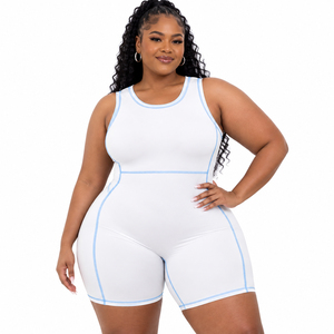 Plus Size Sports Fitness <b>Romper</b> Contrast Stitching Racerback Jumpsuit Shorts 240 GSM Polyester Spandex <b>Romper</b> One Piece - Product Image 1