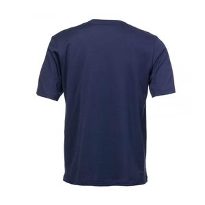 Camiseta de algodón de manga corta con cuello redondo azul marino para hombre, con detalle clásico de franja en el pecho, para uso diario informal de verano. - Product Image 3