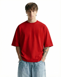 Men 100% Cotton Oversize Summer Leisure T-Shirt Crew Neck Casual Breathable Short Sleeve Casual Regular Fit Red Printed <b>Tee</b> - Product Image 1