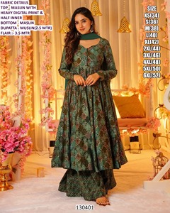 ชุดเดรสงานเลี้ยงสำหรับผู้หญิงทรง Anarkali ยาวคลุมเท้า ผ้ามาสลินปักลาย แห้งเร็ว สไตล์ดั้งเดิม ยี่ห้อ Aafreen Wine Luxe ทรงปกติ - Product Image 4
