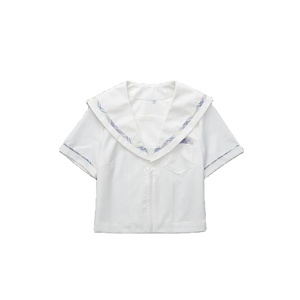 Costume d'uniforme scolaire japonais JK à manches courtes de style collège pour femmes en coton violet de haute qualité, robes d'école, haut de chemise - Product Image 3