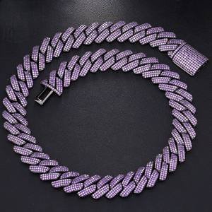 Cadena Cubana de Moissanita Púrpura de 19mm con Diseño Especial, Chapada en Oro/Oro Rosa, 3 Filas, Collar para Hombre, Regalo Personalizado - Product Image 1