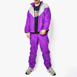Men's Purple Color Blocking <b>Windbreaker</b> Tracksuit Set Sporty Style Turn-down Collar Breathable Polyester Spring Wear - Product Image 2
