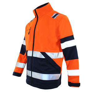 Men's <b>Hi</b> <b>Vis</b> Reflective Safety <b>Jacket</b> Polyester Workwear <b>Orange</b> with Silver Stripes and Navy Accents 2026 - Product Image 3
