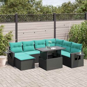 Set divano da 8 pezzi in Poly Rattan nero con cuscini eleganti mobili da esterno - Product Image 1