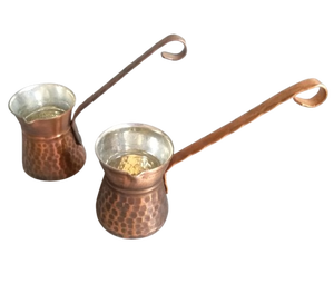 Hermosa cafetera turca, griega y árabe de latón martillado color cobre, para hornilla, Cezve Ibrik Briki, con mango de madera - Product Image 4