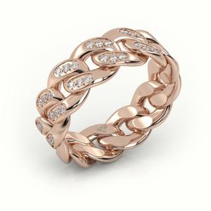 Anillo de eslabones cubanos de oro rosa con incrustaciones de circonitas, unisex, estilo hip hop, banda llamativa, minimalista, accesorio de joyería diario, idea de regalo, pavé - Product Image 3