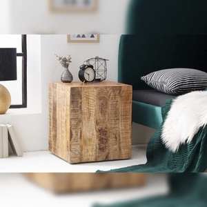 Vandana Modern Grain Bedroom Dining Side Table 45cm Natural Mango Wood Flamed on <b>Castors</b> - Product Image 1