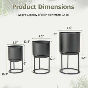 Juego de Tres Macetas de Metal Negro con Soportes Redondos de Hierro, Modernas y Minimalistas, para Plantas de Interior y Exterior - Product Image 3