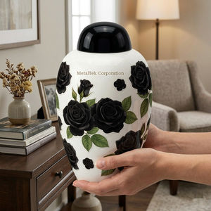 Urnes funéraires florales en métal haut de gamme pour cendres d'adultes, urne funéraire artisanale en aluminium avec couvercle à vis sécurisé - Product Image 5