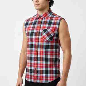 Manufacturer Custom Heavyweight Men's Sleeveless <b>Plaid</b> Flannel <b>Shirt</b> Button Down Collar Casual Cotton Top Summer Men <b>Plaid</b> <b>Shirt</b> - Product Image 3