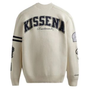Cardigan en tricot crème pour femme, col en V, manches longues, style preppy, avec broderie lettre K et motif patch 1937 1951-52 - Product Image 4