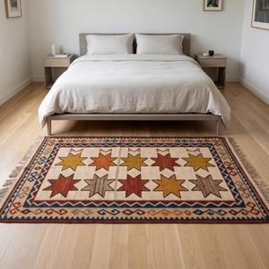 Tapis en laine bouclée tissé à la main, couleur unie, antidérapant, à poils moyens, décoration moderne pour la maison - Product Image 3