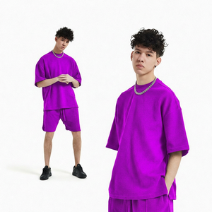 T-shirt à manches courtes en tricot uni surdimensionné pour homme, col rond, décontracté, respirant, coupe ajustée - Product Image 2