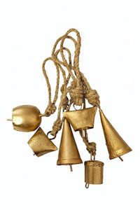 Gold <b>Metal</b> Cowbell Cluster with Braided Rope Hanger Decorative Hanging Bells - Product Image 6