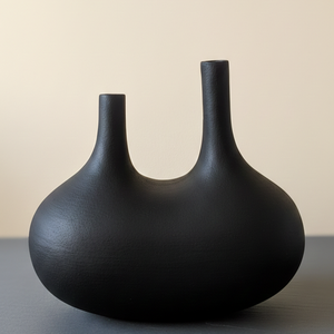 Modern Double Neck <b>Matte</b> Black Metal Flower Vase Unique U-Shaped Handcrafted Home Decor <b>Table</b> Centerpiece Single Unit Only - Product Image 2