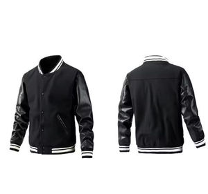 Chaqueta Varsity Personalizada con Mangas de Cuero, Estilo Bomber para Hombre, Cuello Alto, Cierre de Botones, con Capucha, para Otoño - Product Image 5
