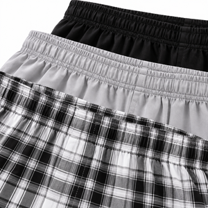 Custom <b>Men's</b> Woven Boxer <b>Shorts</b> Black White Plaid <b>Checkered</b> Grey Solid Color Elastic Waist Casual Underwear - Product Image 3