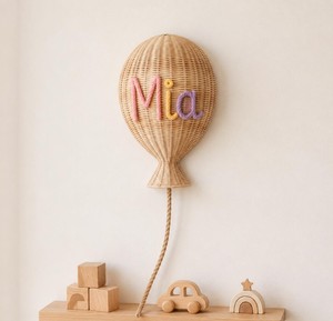 Décoration murale en rotin rustique pour chambre de bébé, sculpture de ballon personnalisée avec nom, lettres en fibre de vannerie faites à la main pour enfants, accent artistique - Product Image 4