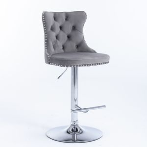 <b>Adjustable</b> Seat Height 25-33 Inch Swivel Velvet Barstools with Comfortable Tufted Backs Chrome Base Home <b>Bar</b> <b>Stools</b> - Product Image 3