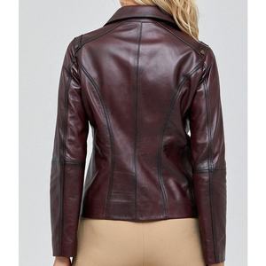 Brown Genuine Leather Jacket With Turn-<b>down</b> Collar Full Sleeve Autumn Style Women's Casual Outerwear Premium Quality Durable - Product Image 2