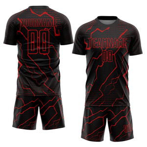 Tenues de football personnalisées rouge et noir pour jeunes et adultes – Design imprimé numérique – Ensembles de football en polyester/coton 240 g/m² à séchage rapide - Product Image 1