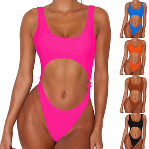 New Solid Printed Sexy One Piece Swimsuits High Waist Cheeky Thong Bikini <b>Bathing</b> Suit for Women - Product Image 3