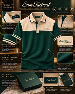 Sam Tactical <b>Men's</b> Color Blocked <b>Polo</b> <b>Shirt</b> Short Sleeve Knitted Cotton Breathable Smart Casual <b>Green</b> Beige Front Embroidery - Product Image 3