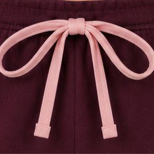 Burgundy And Pink Women Two Piece Shorts Set Square Neck Button <b>Top</b> Contrast Trim Graphic Print Casual Summer Cotton Lounge Wear - Product Image 6