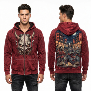 Sudadera con capucha y cremallera azul cielo personalizada con lavado ácido para hombre, diseño gráfico Zombie Surfer Beach Party, estilo urbano, chaqueta de forro polar desgastada con cremallera completa - Product Image 5