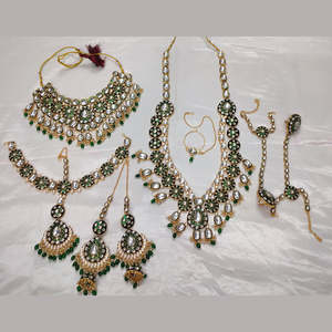 Juego de Joyería Fina para Novia, Chapado en Oro y Rodio, con Piedras Kundan, Meenakari y Perlas, Incluye Aretes - Product Image 1