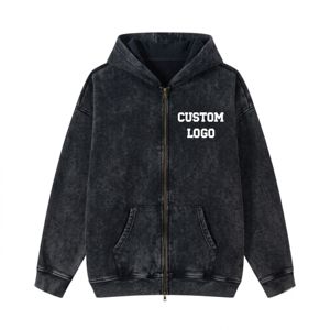 Sweat à capuche zippé Premium, grammage lourd, délavage vintage et acide, style streetwear, broderie personnalisée, sérigraphie, OEM ODM, vêtements en gros - Product Image 2