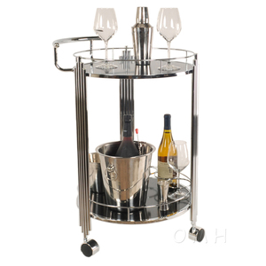 Anne Home - Round 2-Tier Serving Trolley Chrome <b>Frame</b> for Living Room Home Bar Furniture 53.34Lx44.45Wx76.2H cm - Product Image 2