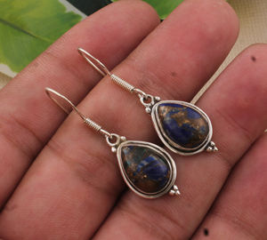 Boucles d'oreilles pendantes en argent sterling 925 avec pierre naturelle Lapis Lazuli, qualité AAA, pierre bleue de luxe, cadeau idéal pour mariage et fête - Product Image 4