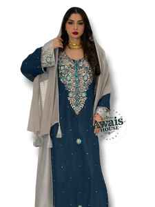 Awais House Women's Navy Blue Embroidered Lightweight <b>Plus</b> <b>Size</b> Floor Length Long Sleeve Elegant Wedding Wear Polyester Abaya - Product Image 4