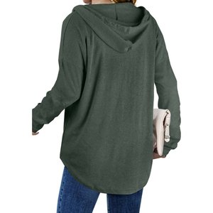 Sweat-shirt à capuche décontracté pour femme, couleur unie vert foncé, manches longues, avec cordon de serrage, doux et confortable, automne-hiver - Product Image 6