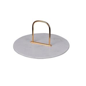 Plateau de service en marbre blanc de qualité supérieure de forme ronde avec poignée en métal pour servir des desserts à la maison ou un plateau de nourriture Design élégant - Product Image 1