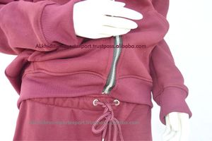 Conjunto Deportivo Casual de Dos Piezas para Mujer, Color Borgoña, Corte Regular, Felpa de Algodón, Diseño Personalizado, Ropa Deportiva al Por Mayor - Product Image 5