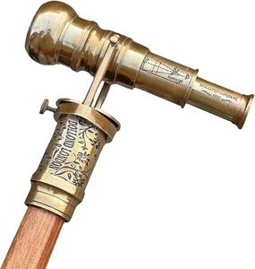 Canne de marche pliante victorienne steampunk avec télescope jumelles et boussole intégrés, décorative en bois et métal, cadeau artisanal - Product Image 1