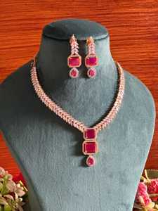 Ruby Red American Diamond Necklace and Earrings Set – Gold-Tone Indian Bridal Statement Jewelry for Women - Product Image 6