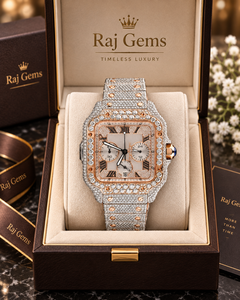 Montre mécanique en acier inoxydable avec incrustation de diamants Raj Gems, couleur or rose, chronographe carré, aiguilles analogiques, 20 mm, luxe et mode - Product Image 1