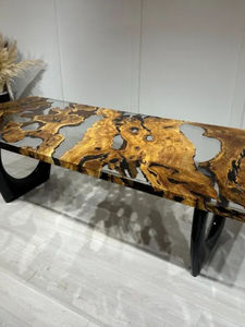 Modern Live Edge <b>Resin</b> Farmhouse Dining <b>Table</b> Rectangle Handmade Metal Legs Customizable Home Furniture 6 Seater Durable - Product Image 5