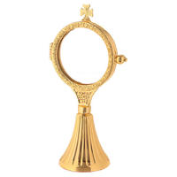Relicario Religioso de Latón con Acabado Dorado, con Cruz en la Parte Superior y Diseño Ornamentado, Estilo Tradicional para Decoración del Hogar, Ideal como Regalo Religioso
