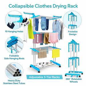 Tendedero Plegable con Ruedas, de 3 Niveles, Resistente, de Acero Inoxidable, Tendedero de Ropa de Gran Tamaño - Product Image 3