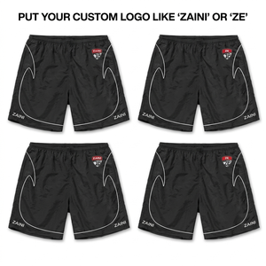 Shorts coupe-vent pour hommes 110 GSM en micro-polyester noir avec panneau incurvé contrastant, logo personnalisé par sublimation et broderie - Product Image 1