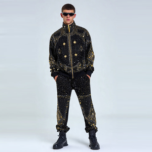 Oversize <b>Rhinestone</b> Sweatsuit Tracksuit Men Custom Zipper <b>Rhinestone</b> <b>Jacket</b> Jogger Sweatpants Set Winter <b>Rhinestone</b> Tracksuits - Product Image 1